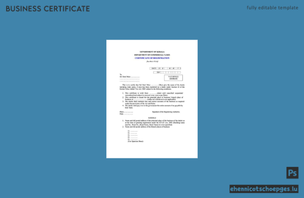 Kerala, Indien – Beispielvorschau der Registrierungsbescheinigung (Word und PDF)
